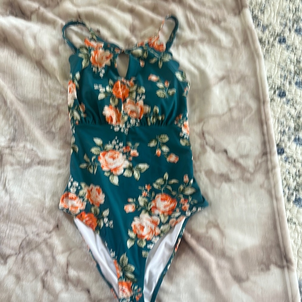 Cupshe Teal Floral One Piece Swimsuit
